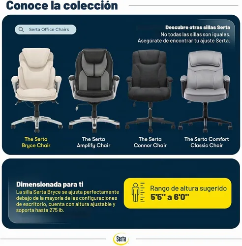 Vista 12 de Serta AIR Health and Wellness - Silla de oficina ejecutiva, respaldo alto, ergonómica grande y alta para soporte de madera, giratoria, piel Blanco