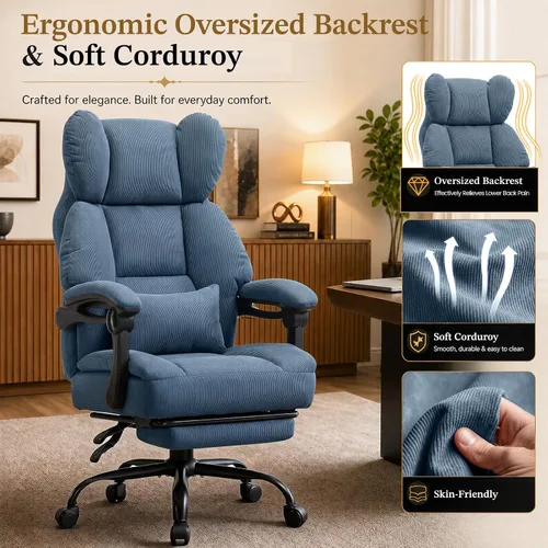 Vista 5 de GTPLAYER Big&Tall Silla ergonómica para juegos, asiento de resorte ancho, reposabrazos de conexión, azul
