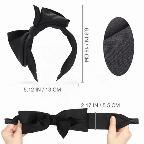 Vista 4 de WantGor Diademas de turbante anchas para mujer con lazo anudado para el pelo y accesorios de lazos (negro)