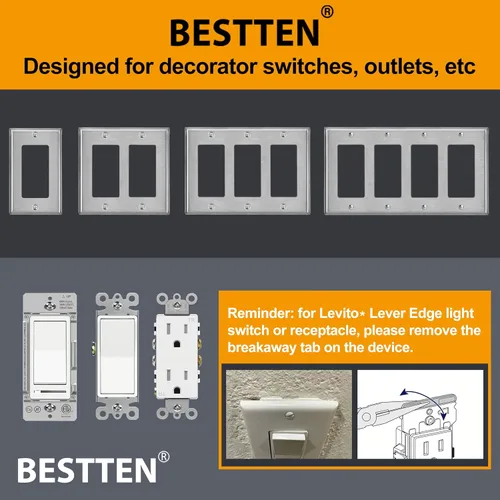 Vista 7 de BESTTEN [Paquete de 5] Placa de pared de metal decorativa con película protectora, cubierta de interruptor decorativa resistente a la corrosión