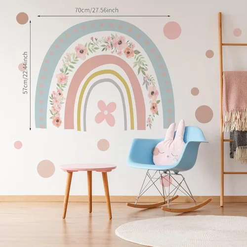 Vista 5 de Calcomanía de pared de arco iris, calcomanía de pared para guardería, atractivos arco iris acuarela, calcomanías de vinilo extraíbles para niños