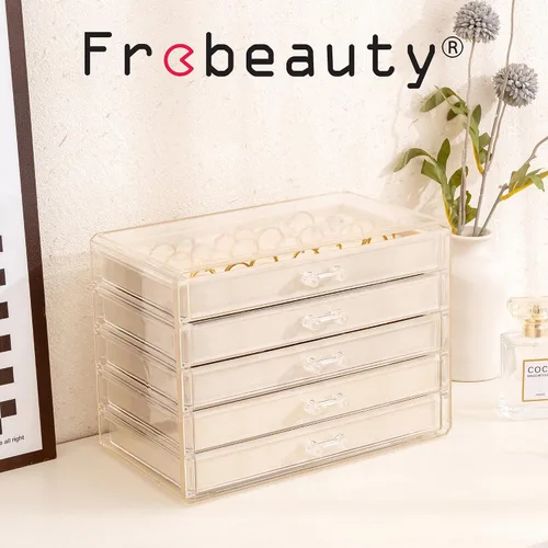 Vista 2 de Frebeauty Caja de joyas extra grande de acrílico para mujeres y niñas, organizador de aretes de terciopelo transparente de 5 capas con 5 cajones