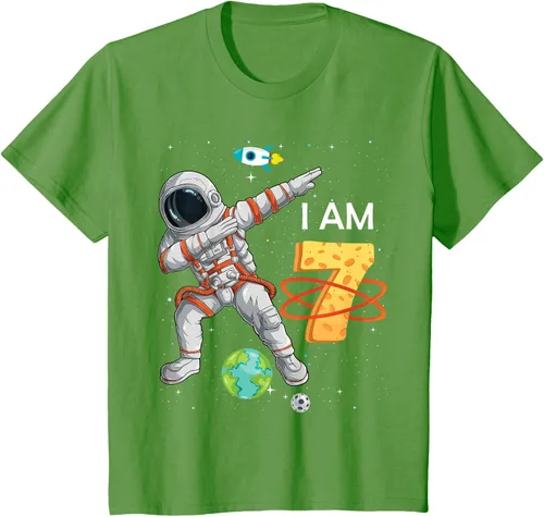 Vista 18 de Camiseta de cumpleaños para niños de 7 años de edad, astronauta Space 7th B-Day Negro