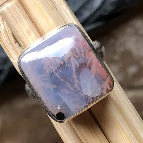Vista 2 de Natural Scenic Dendritic Agate 925 Solid Sterling Silver Ring Size 7.25