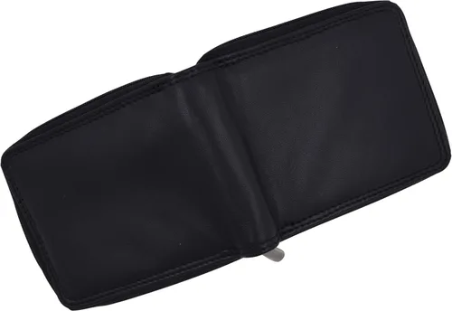 Vista 6 de Billetera plegable de piel con cremallera y bloqueo RFID para hombre, Negro -, Cartera Rfid