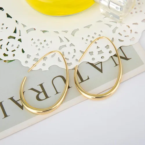 Vista 5 de Aretes de aro ligeros con forma de lágrima para mujer, chapados en oro blanco de 14 quilates, grandes y ovalados, de alto pulido, joyería de regalo