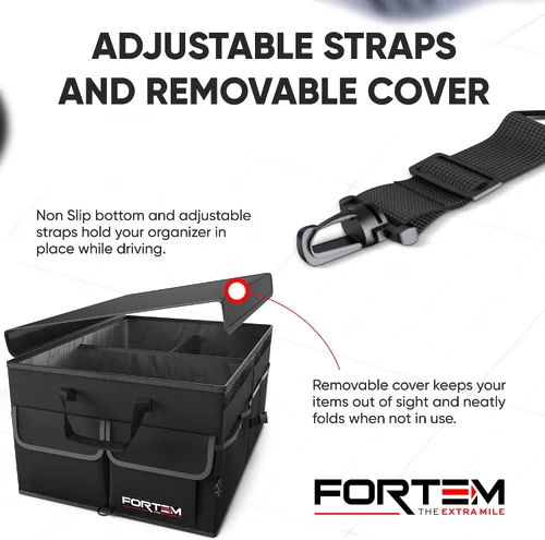 Vista 4 de FORTEM Organizador de maletero de coche (negro, grande) + correas de trinquete