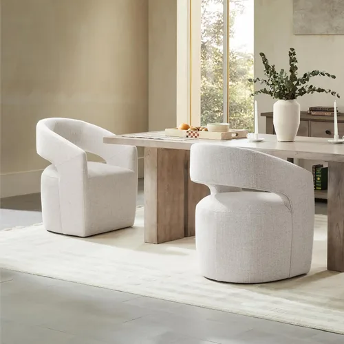 Vista 7 de KISLOT Sillas de comedor tapizadas con ruedas, sin montaje, moderno sillón de barril con rodillos para comedor, dormitorio, sala de estar, sala