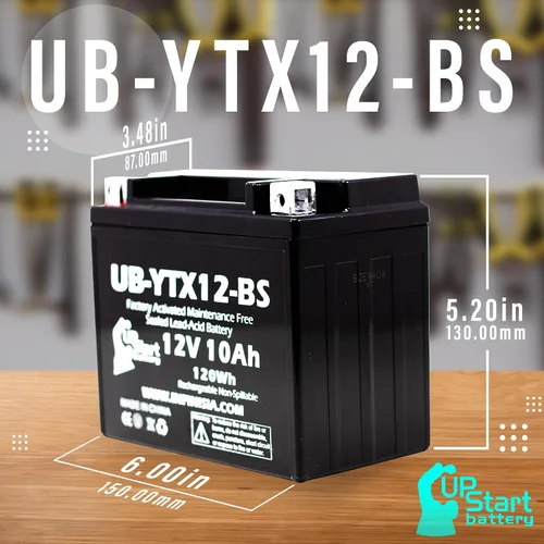 Vista 3 de Repuesto para Triumph Bonneville T100, SE, FI 865 CC 2013 activado de fábrica, sin mantenimiento, batería de motocicleta - 12V, 10Ah, UB-YTX12-BS
