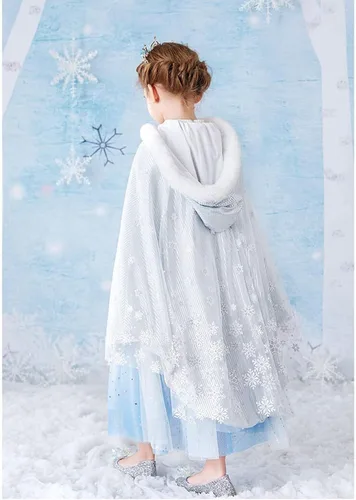 Vista 2 de Capa de princesa para niñas, disfraz de Elsa, capa de Navidad con capucha para niños, ropa de vestir