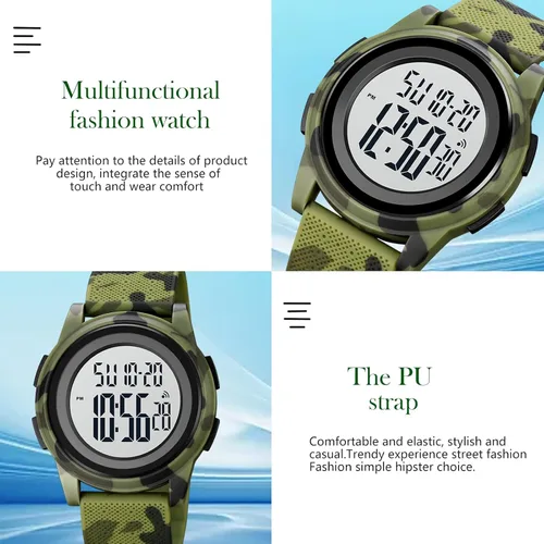 Vista 7 de SKMEI Reloj deportivo digital para hombre, ultrafino, grande, impermeable, con cronómetro, temporizador de cuenta regresiva, función de alarma, luz
