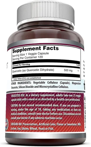 Vista 2 de Amazing Formulas Quercetina 500mg 120 cápsulas vegetales Suplemento – Sin OMG – Sin gluten – Apoya la salud y el bienestar general