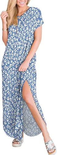 Vista 3 de ANRABESS - Vestido largo de playa de verano con bolsillos, suelto, informal, de manga corta, para mujer