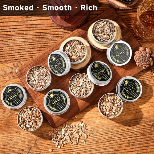 Vista 7 de ComboJoy Juego de Regalo de Astillas de Madera para Fumador de Cócteles de 12 Sabores para Hombres - Canela, Clavo, Cáscara de Naranja, Cardamomo
