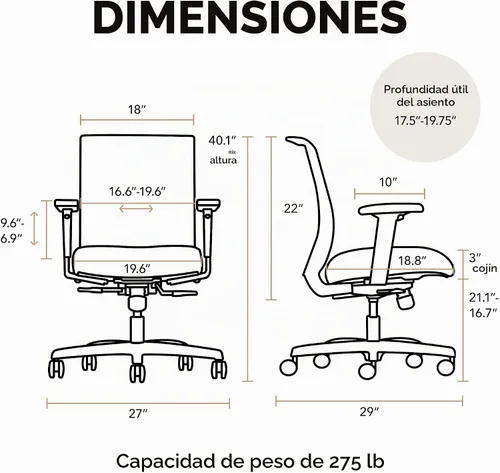 Vista 2 de HON Convergence - Silla de oficina ergonómica con respaldo de malla, brazos ajustables, soporte lumbar, silla de escritorio con inclinación