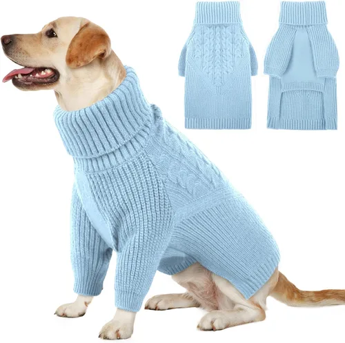 Vista 11 de Queenmore Suéter de invierno para cachorros – Suéter cálido de invierno para perros medianos y medianos, manga larga, cuello alto, azul, XS