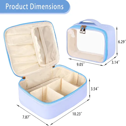 Vista 2 de Bolsa de maquillaje, 2 bolsas de cosméticos de piel sintética, estuche de maquillaje portátil de viaje, organizador de maquillaje grande con bolsa