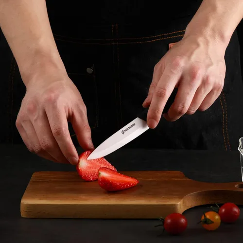 Vista 5 de Magiware - Cuchillo de pelar clásico de cerámica de 4 pulgadas con cubierta de funda para frutas y verduras, más largo afilado, a prueba de óxido