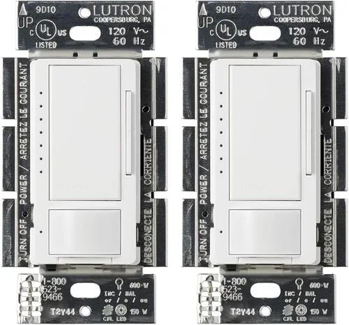 Vista 17 de Lutron Maestro Interruptor regulador con sensor de movimiento para baño, garaje, lavandería y armario, sensor de ocupación y ausencia