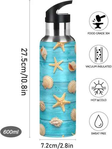 Vista 9 de Insulated Water Bottle 20 Oz, BPA-Free Sports Water Bottle for Gym Outdoor Travel School, Seashells