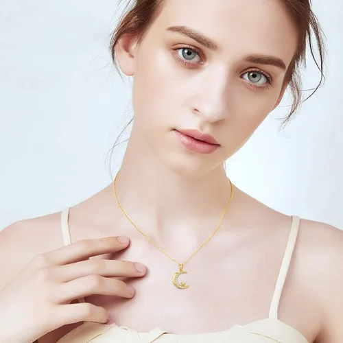 Vista 3 de SISGEM Collar con colgante de luna de oro de 14 quilates para mujer, joyería de luna y estrella, regalo de aniversario para esposanovia, regalos