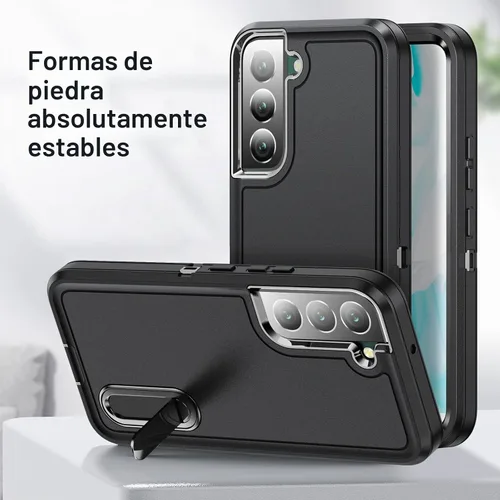 Vista 3 de Funda para Samsung Galaxy S22 Plus con función atril de 3 capas de grado militar, funda protectora de silicona resistente a prueba de golpes