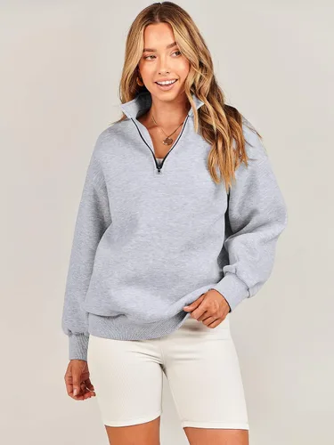 Vista 2 de ANRABESS Sudadera de manga larga para mujer, de gran tamaño, con media cremallera, sudadera con capucha Y2K, ropa de otoño a la moda