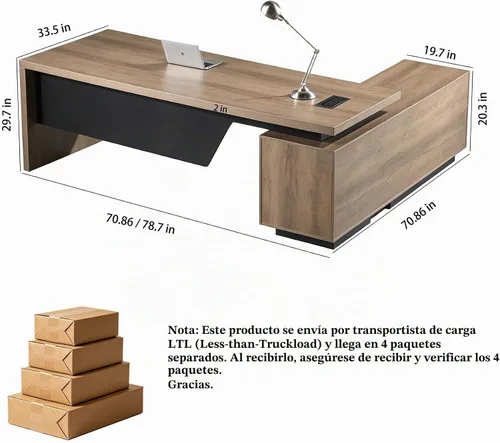 Vista 2 de SAINTCY Escritorio ejecutivo retráctil en forma de L, escritorio de oficina de grado comercial con gabinete de almacenamiento reversible Retorno