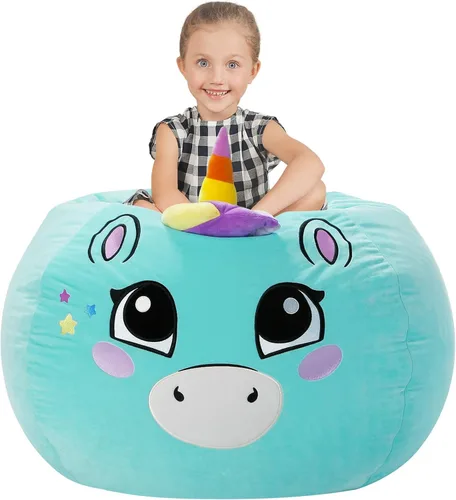 Vista 36 de Aubliss - Silla de almacenamiento para peluches en forma de puf (Estrella Aqua, Mediana (32"))