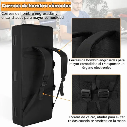 Vista 6 de Funda acolchada de 8 mm a prueba de golpes para teclado de 61 teclas, bolsa para teclado de piano eléctrico con buena protección, correas ajustables