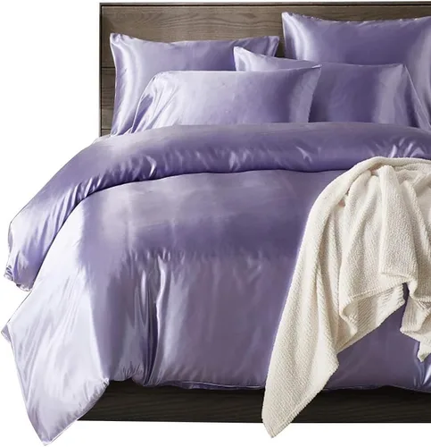 Vista 9 de HOTNIU Juego de funda de edredón de seda satinada con cierre de cremallera, colección de ropa de cama de 2 piezas ultra suave de alta calidad