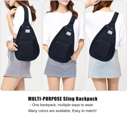 Vista 5 de KAMO Mochila bandolera para el pecho, bolsa cruzada para ciclismo, viajes, senderismo, para hombres, mujeres, niños con agujero para auriculares