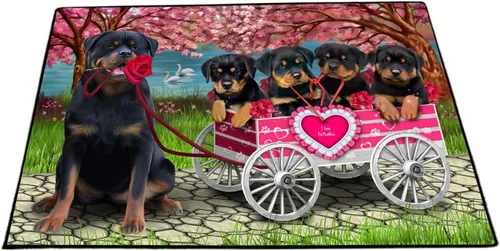 Vista 14 de Doggie of the Day Rottweiler Dogs Floor Mat - 4th of July Independence Day - Best Dog Doormat - Protector Decor - Unique Portrait Art - Premium