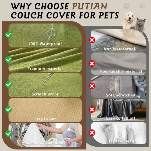 Vista 6 de PuTian Funda de sofá 100% impermeable para perros, antiarañazos, lavable, antideslizante, manta de funda de 2 cojines para sofá silla reclinable