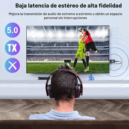 Vista 4 de Receptor transmisor Bluetooth 5.0, adaptador de conector de audio auxiliar 2 en 1 de 0.138 in Para TV, avión, gimnasio, coche y hogar, baja