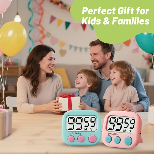 Vista 7 de Temporizador digital de 2 piezas para niños, temporizador de cocina magnético de cuenta regresiva, temporizadores de alarma fuertes mejorados
