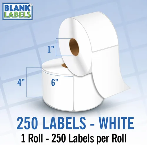 Vista 10 de Blank Labels Etiquetas en rollo de transferencia térmica directa de 4 x 6 pulgadas, 290 azules Núcleos de 3 pulgadas con Perfs Easy Tear