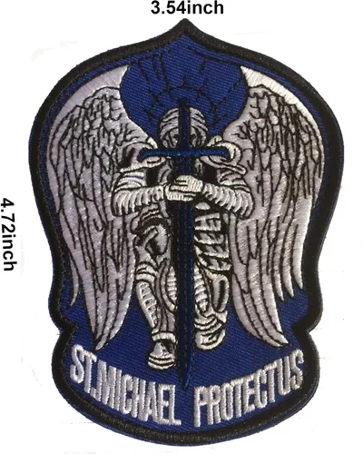 Vista 2 de St. Saint Michael Protect Us - Parche bordado de moral, parches tácticos militares para operador del ejército con cierres de gancho y bucle, 3.54 x