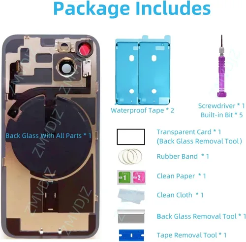 Vista 5 de Reemplazo de vidrio trasero de 14 pulgadas con placa y cable flexible y todas las piezas para iPhone 14 (azul, 6.1 pulgadas) + cinta impermeable +