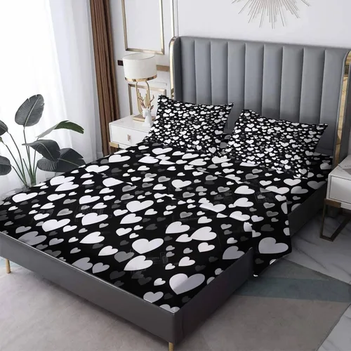 Vista 11 de Juego de sábanas de tamaño individual con diseño de corazón, sábanas de microfibra suave y bolsillo profundo, sábanas y fundas de almohada