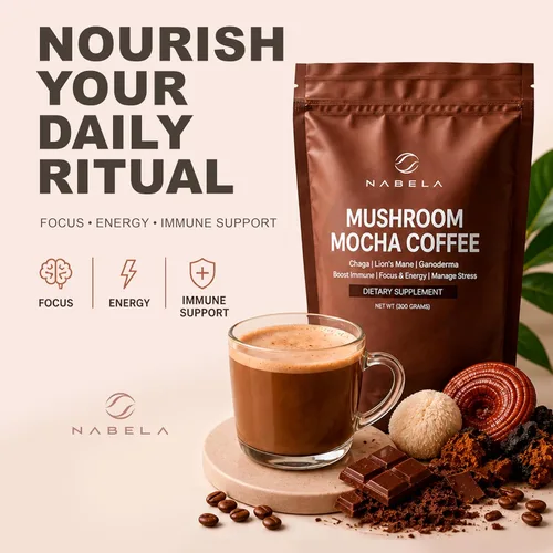 Vista 6 de Nabela Café orgánico moca de hongos Café tostado instantáneo Café árabe colombiano + chocolate + melena de león, chaga, ganoderma Enfoque