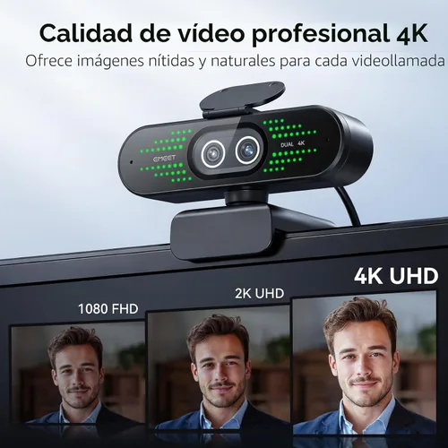 Vista 2 de EMEET NOVA 4K Cámara web 4K de doble cámara para PC, cámaras gran angular y teleobjetivo, zoom híbrido máximo 11X, enfoque PDAF, control remoto