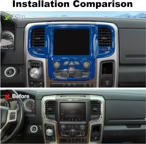 Vista 2 de Voodonala Cubierta GPS de navegación de consola central para Dodge RAM 2011-2017 Accesorios ABS azul 1pc