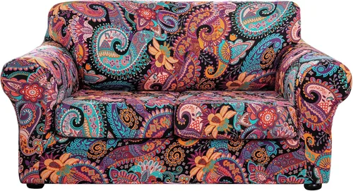 Vista 17 de Lamberia Funda de Sofá Estampada de Alta Elasticidad Fundas de Sofá de 2 Piezas Funda de Sillón con Una Funda de Cojín Separada Parte Inferior Flor