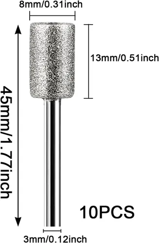 Vista 2 de Juego de tallado de piedra, HOMEIDOL 10 piezas de brocas de diamante recubiertas de 8 mm con cabeza cilíndrica montada en puntos, juego de rebabas