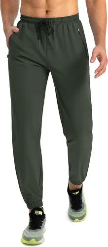 Vista 2 de SANTINY Pantalones deportivos ligeros para hombre, pantalones deportivos para correr, pantalones cónicos para hombre con bolsillos con cremallera