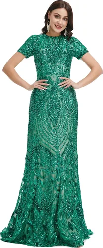 Vista 2 de Vestido de noche de sirena con lentejuelas de manga corta para mujer