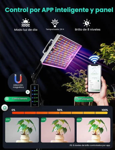 Vista 4 de LETPOT Luces de cultivo de 100 vatios (salida máxima de 120 W) para plantas de interior de espectro completo, aplicación inteligente, luz ajustable