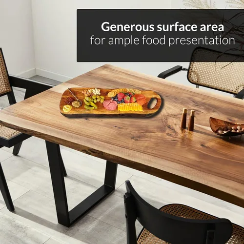 Vista 3 de Tabla de embutidos de acacia con borde vivo natural y mango redondo, tabla de queso de madera, tabla decorativa de madera para servir y cortar