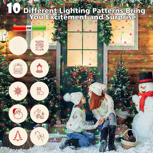 Vista 3 de Proyector de Luces de Navidad para Exteriores, Proyector de Luces LED Impermeables Decoraciones de Navidad con Control Remoto Temporizador Luces